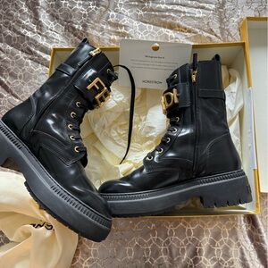 Fendi Black Leather Boots with Gold Details
